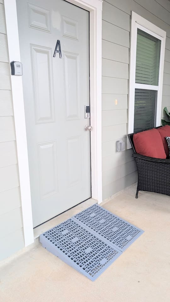 Accessible front entry with ramp. 