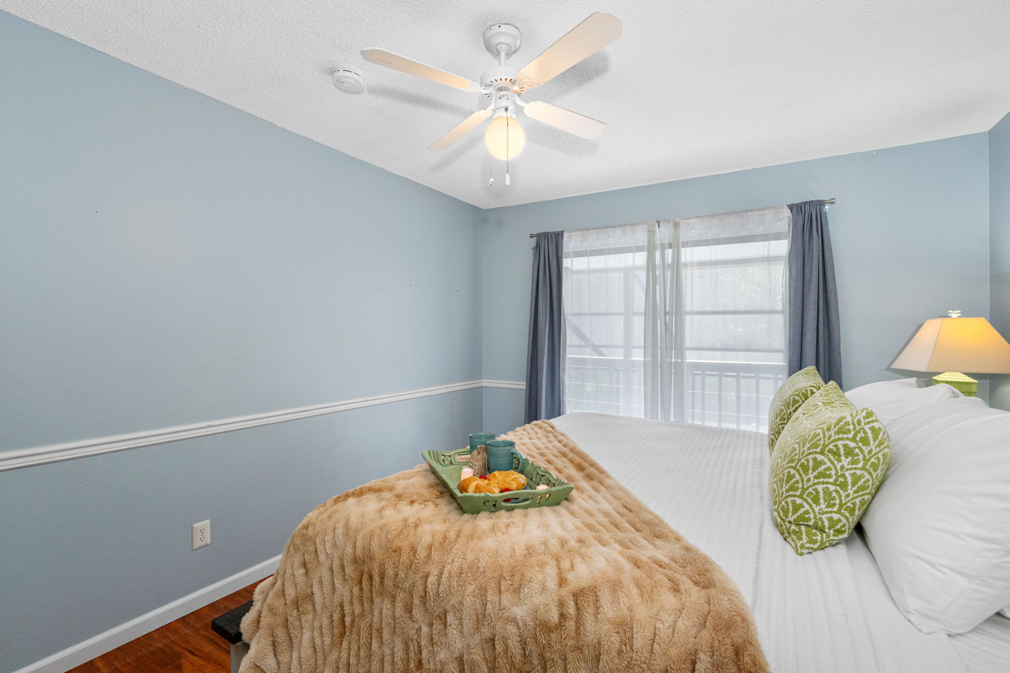 This beautifully styled bedroom offers a perfect blend of comfort and elegance, making it a restful escape after a day of adventure or relaxation.