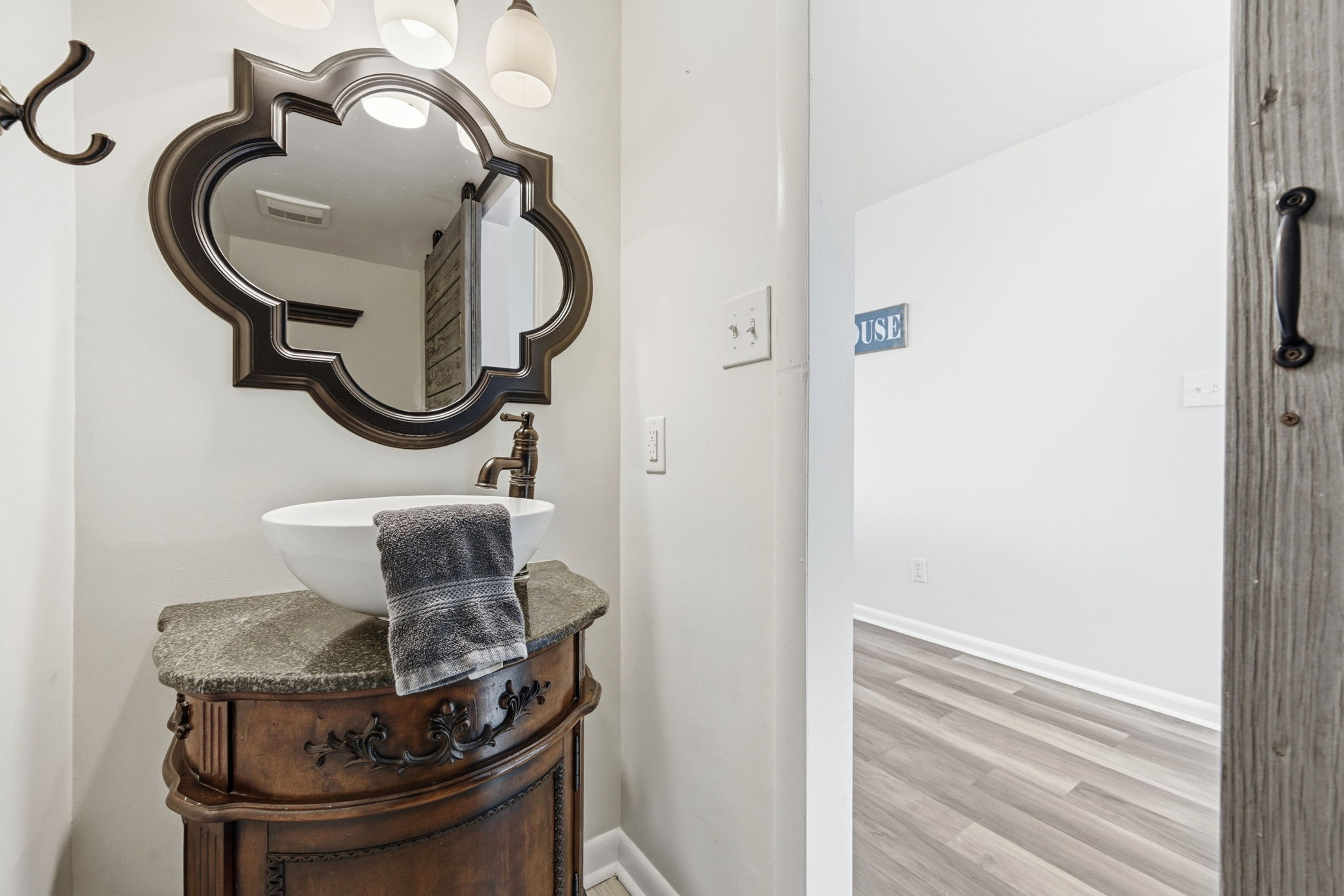 Conveniently located half bath off of the living area