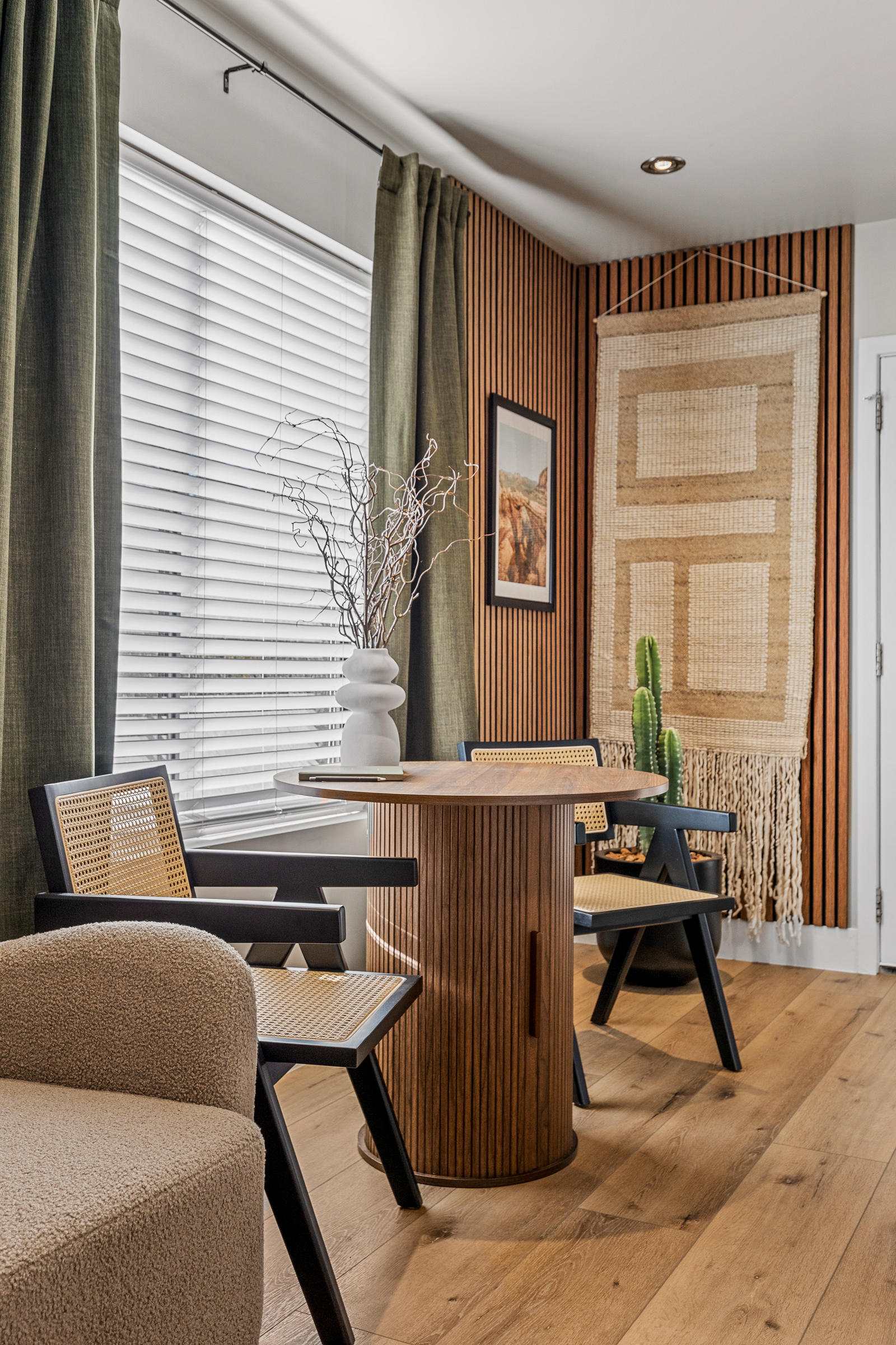 Cozy dining table for two inside the guesthouse, perfect for morning coffee, light meals, or planning your Sedona adventures.