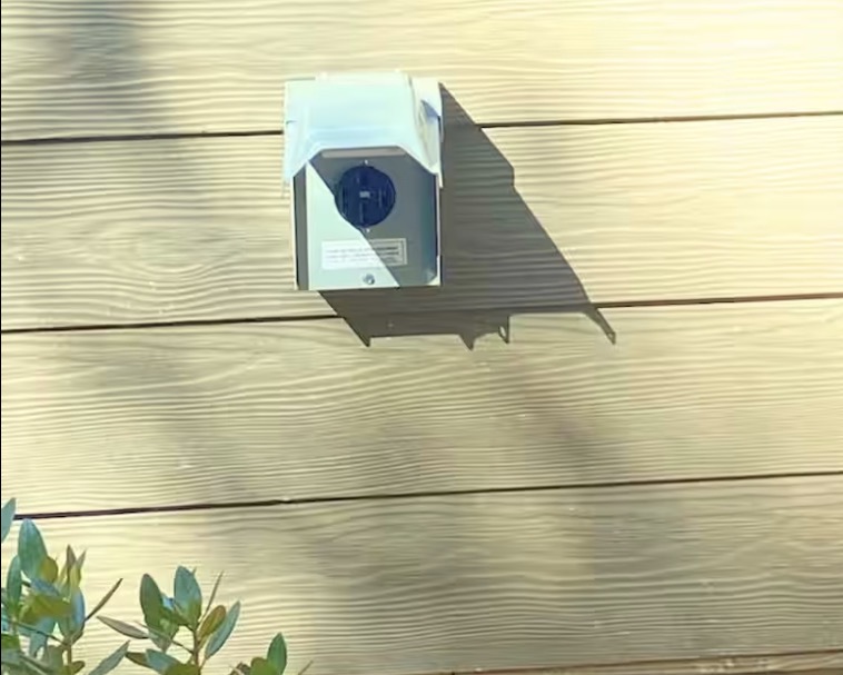 We provide a 250V NEMA 14-50R outlet for guest use. Just bring your own charging cable. The outlet is located to the left of the front porch and is within 20 feet of the parking area, making EV charging easy and convenient during your stay.