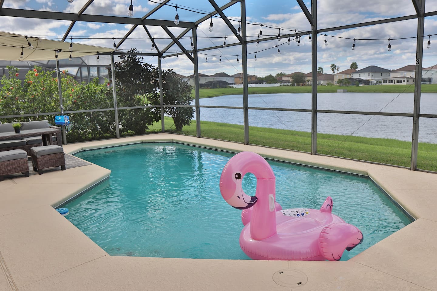 Private pool with steps on both sides and varying depths. POOL HEATER available upon request for a daily fee. 