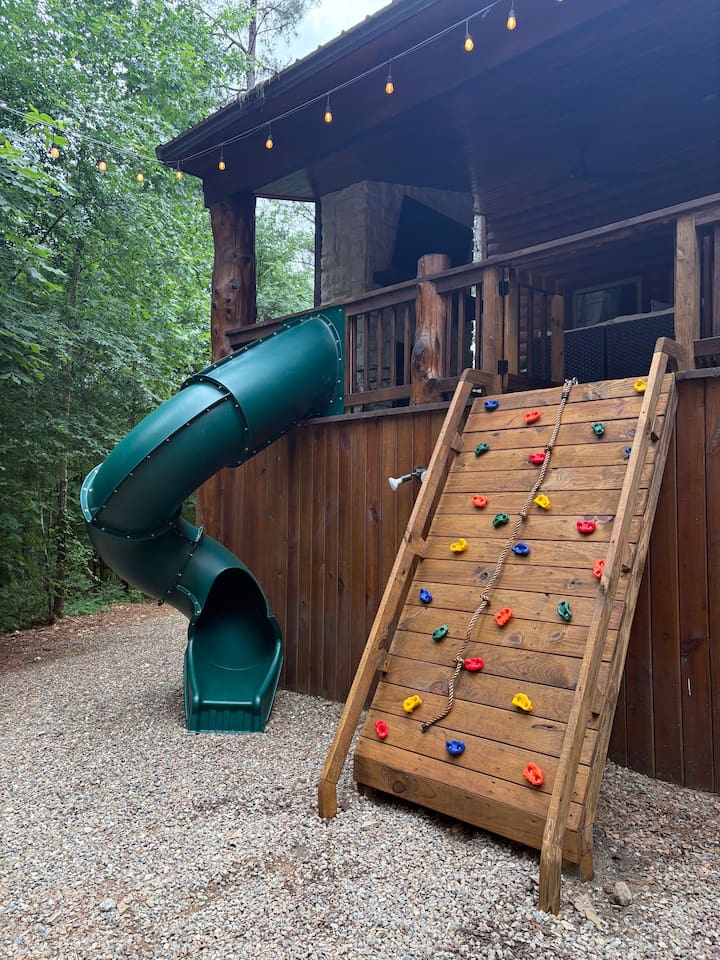 Kids will love hours of adventure on the climbing wall and slide—safe, fun, and perfect for outdoor play in the forest.