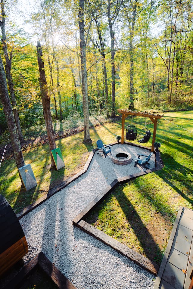 Enjoy the fire pit, surrounded by Adirondack chairs