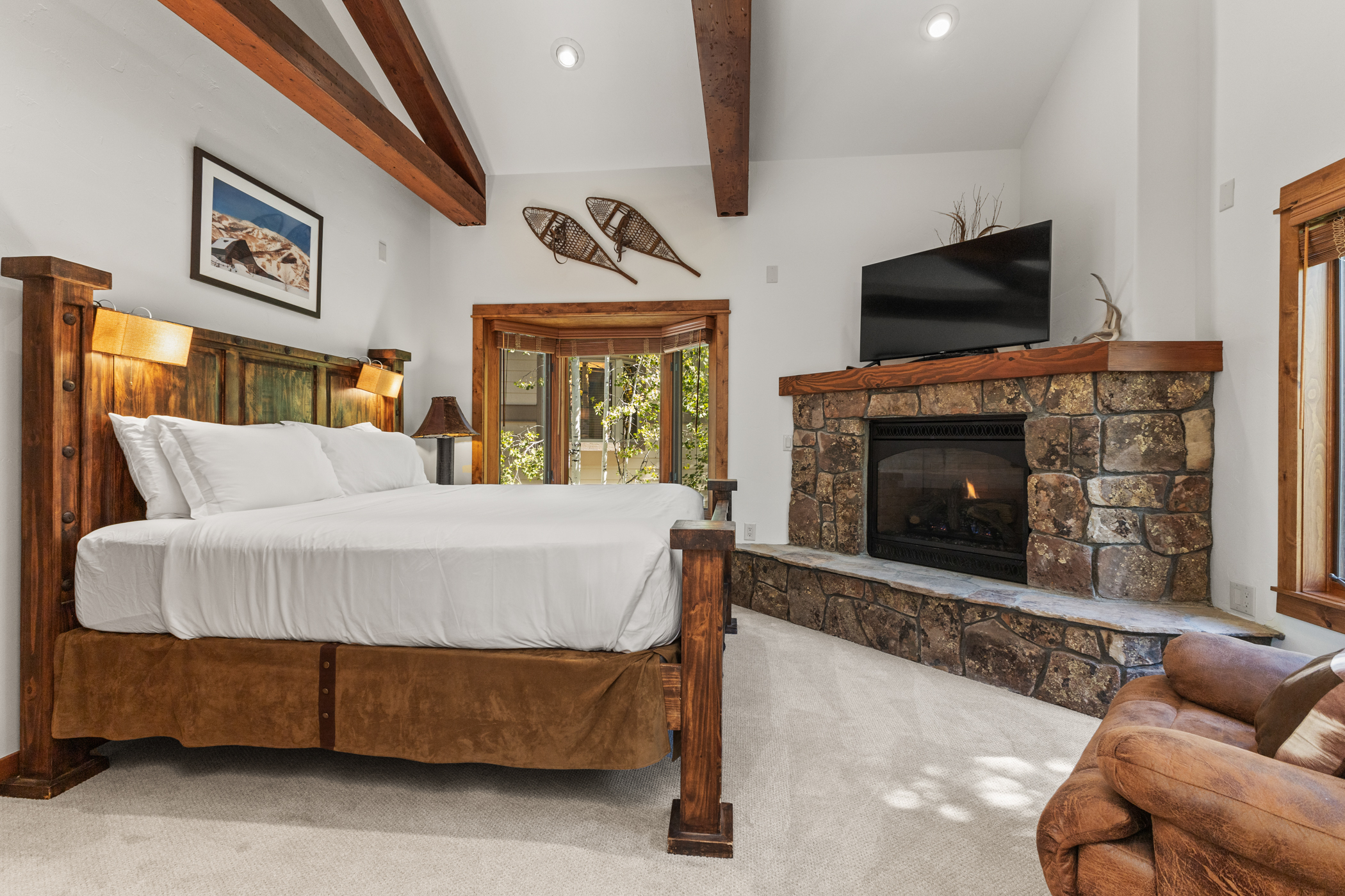Top Level - Ensuite King Bedroom #1 with Gas Fireplace & SmartTV