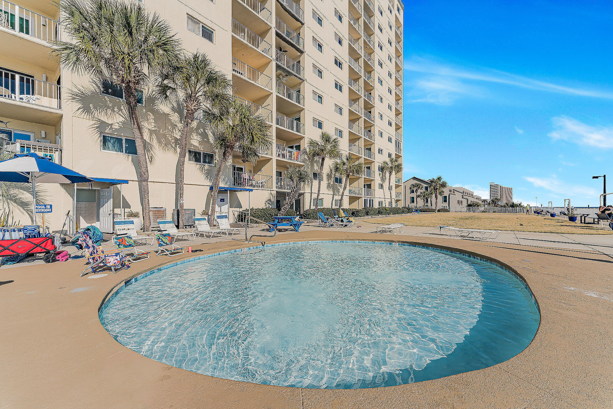Shallow kiddie pool make it easy for guests of all ages to get in and out of the water.