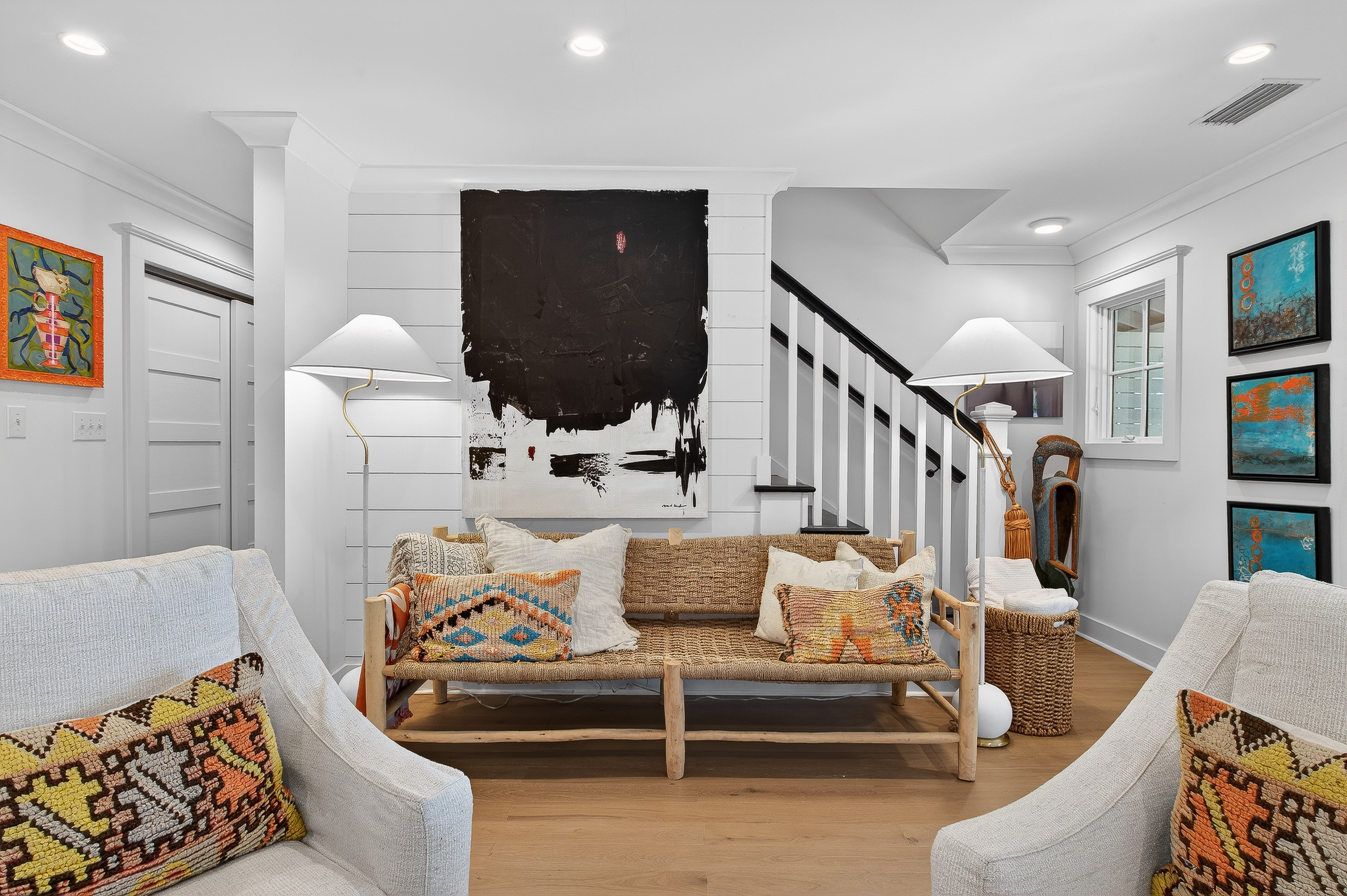 Thoughtful entry with a place to sit, drop, and settle in