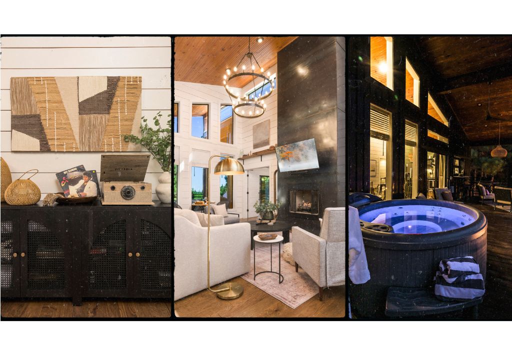 Spin a record, sip wine by the fire, and unwind in your private hot tub — your cabin escape starts here.