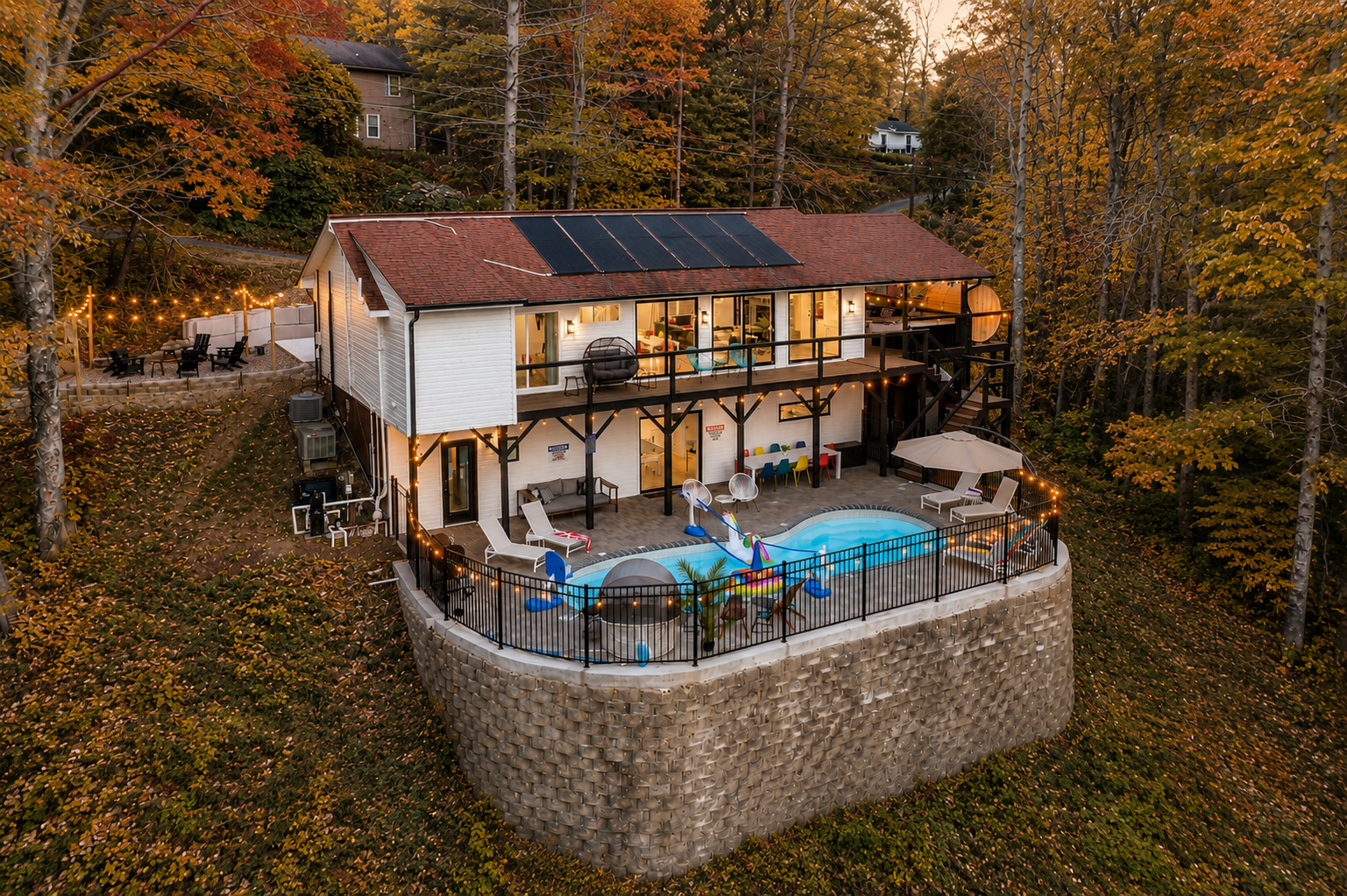 Your fall getaway starts here—relax by the private pool and enjoy the cozy mountain setting surrounded by autumn colors.