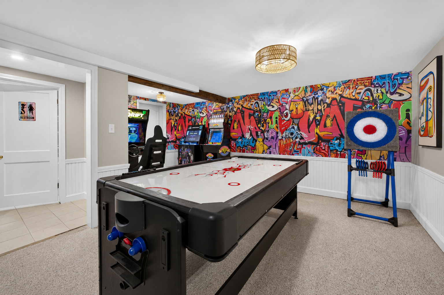 A colorful entertainment space packed with games for memorable group fun.