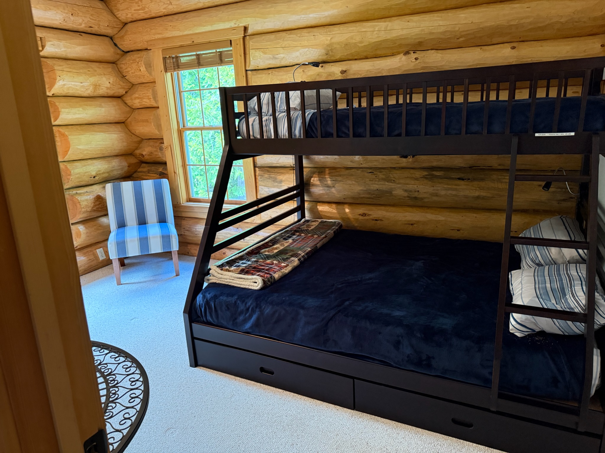 Twin over double bunk bed upstairs
