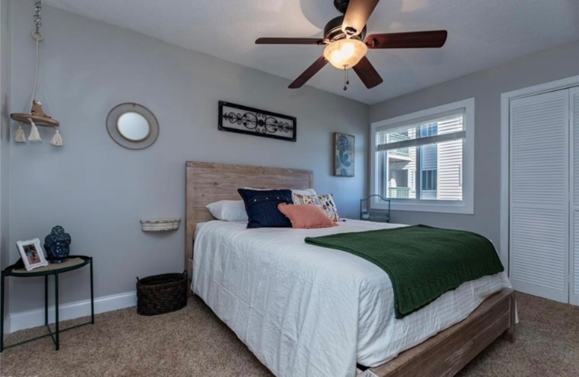 Queen sized bed with closet. Ceiling fans in all bedrooms for comfort as the unit does not have A/C.