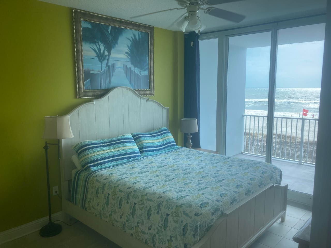 King bed with adjoining Master Bath.