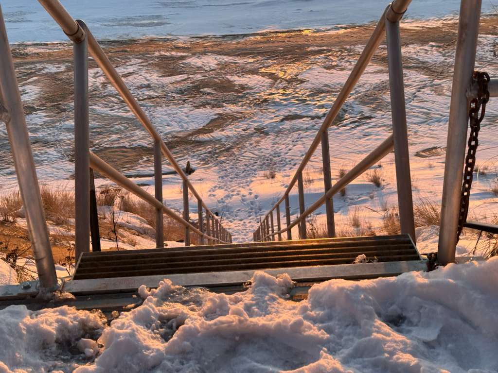 There are about 90 steps down to our beach. There is also a public beach just a short walk or drive south from our property with no stairs required.