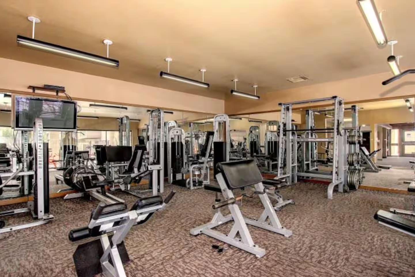 Free weights, strength machines, and mirrored walls give you everything you need for a full workout without leaving the property.