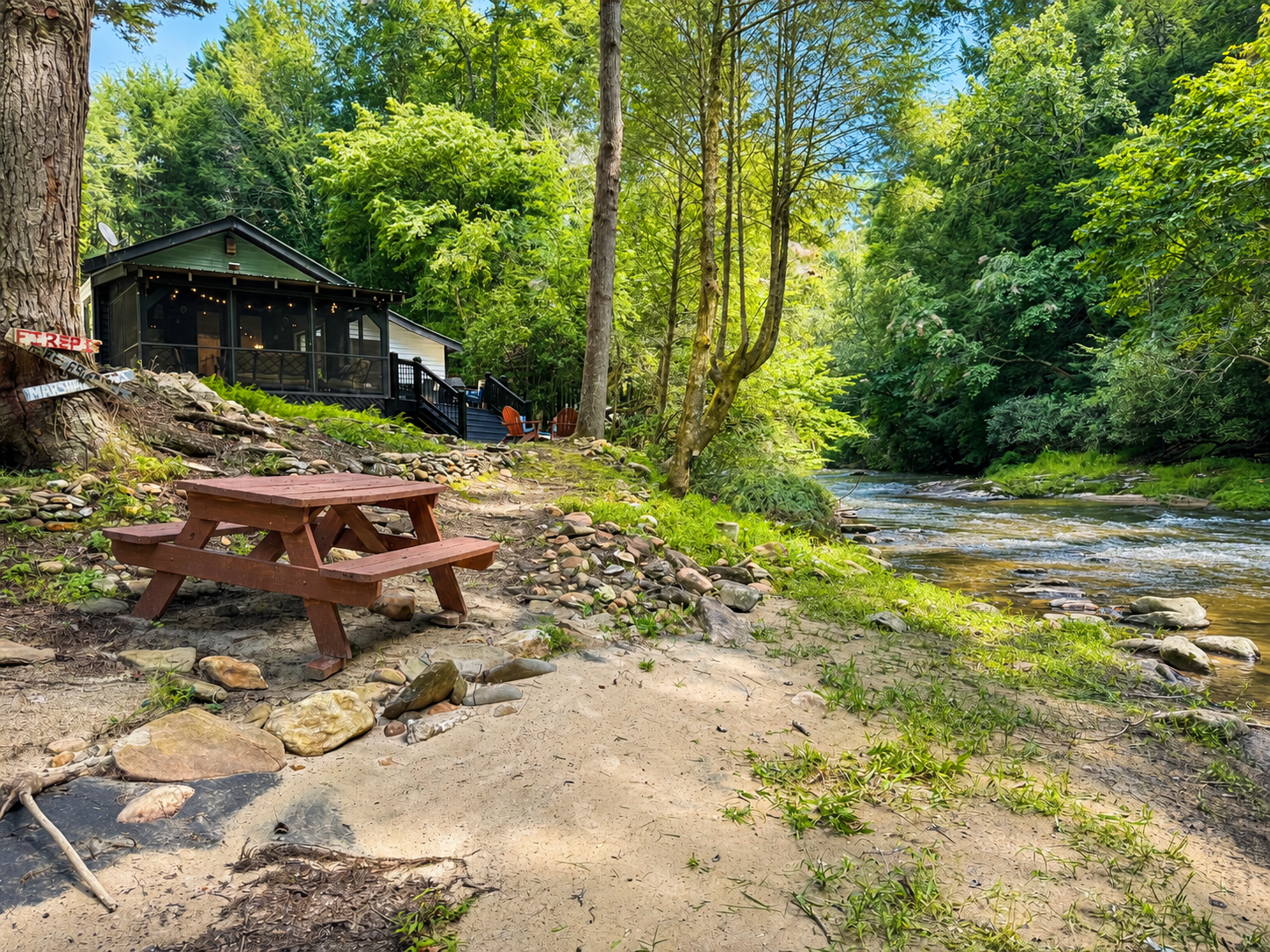 Your private riverfront retreat on the Cartecay River, with the cabin just steps from the water.