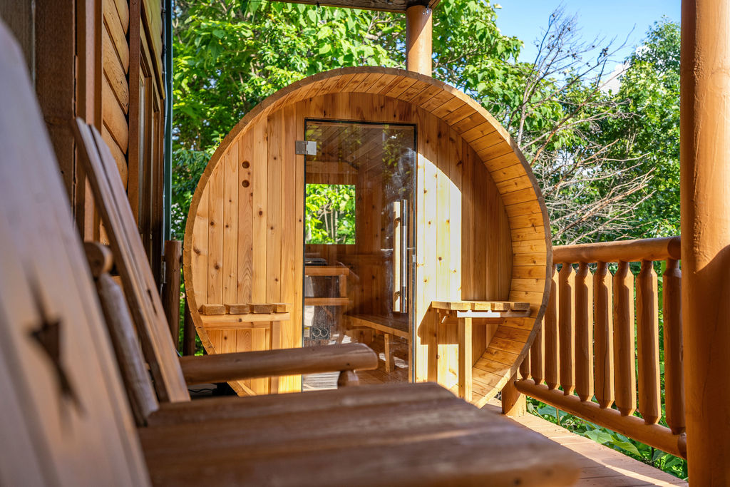 Enjoy a private 6 person sauna session on the lower deck after a day of mountain adventures.
