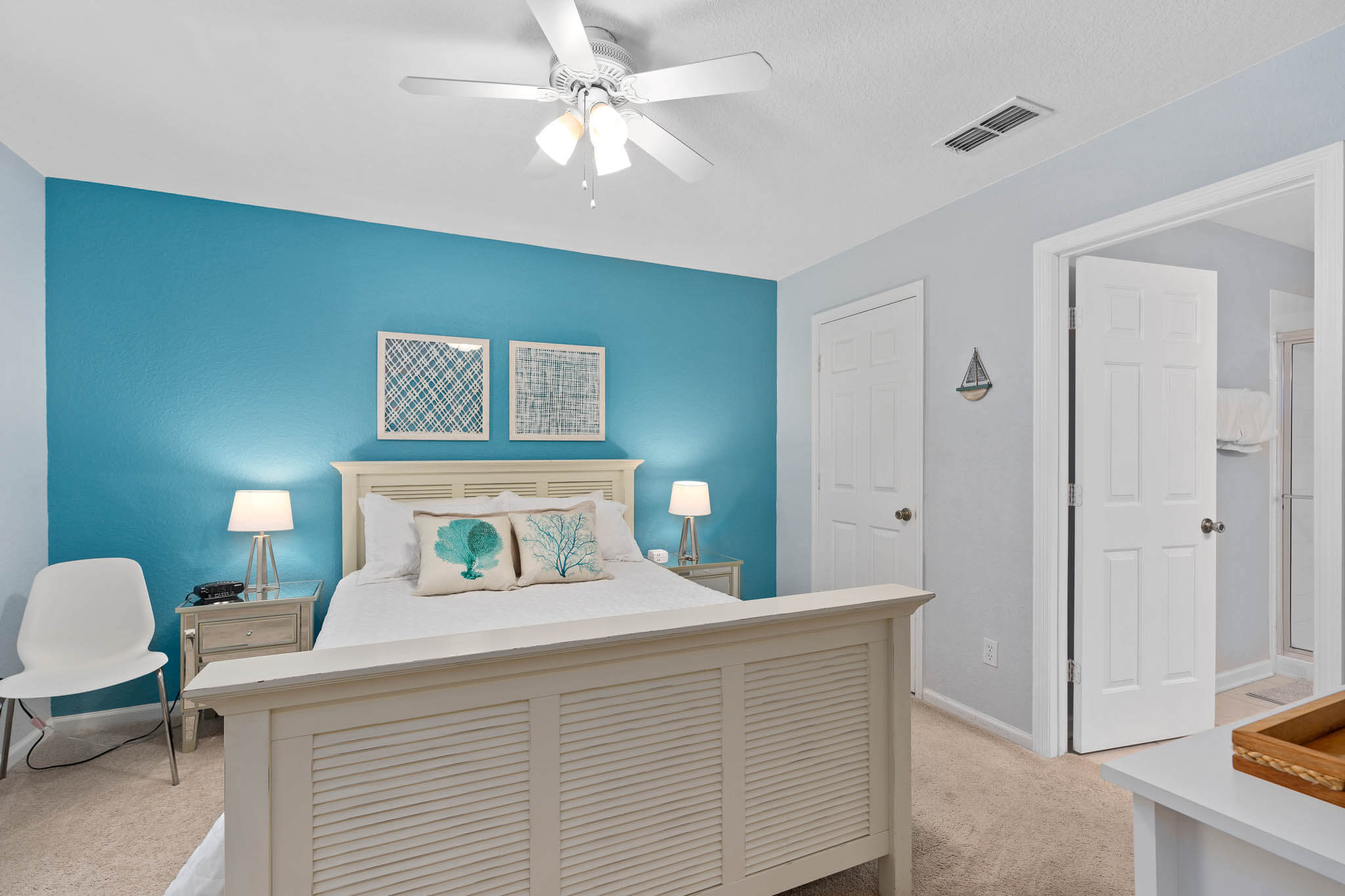 Upstairs queen ensuite with 55" TV - Now with luxury vinyl flooring!