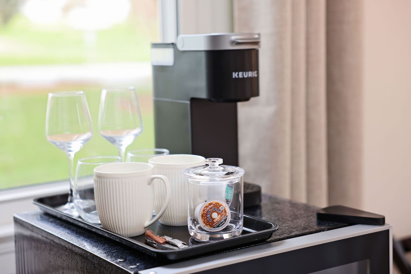 Each of the 3 suites have a mini fridge and mini Keurig station
