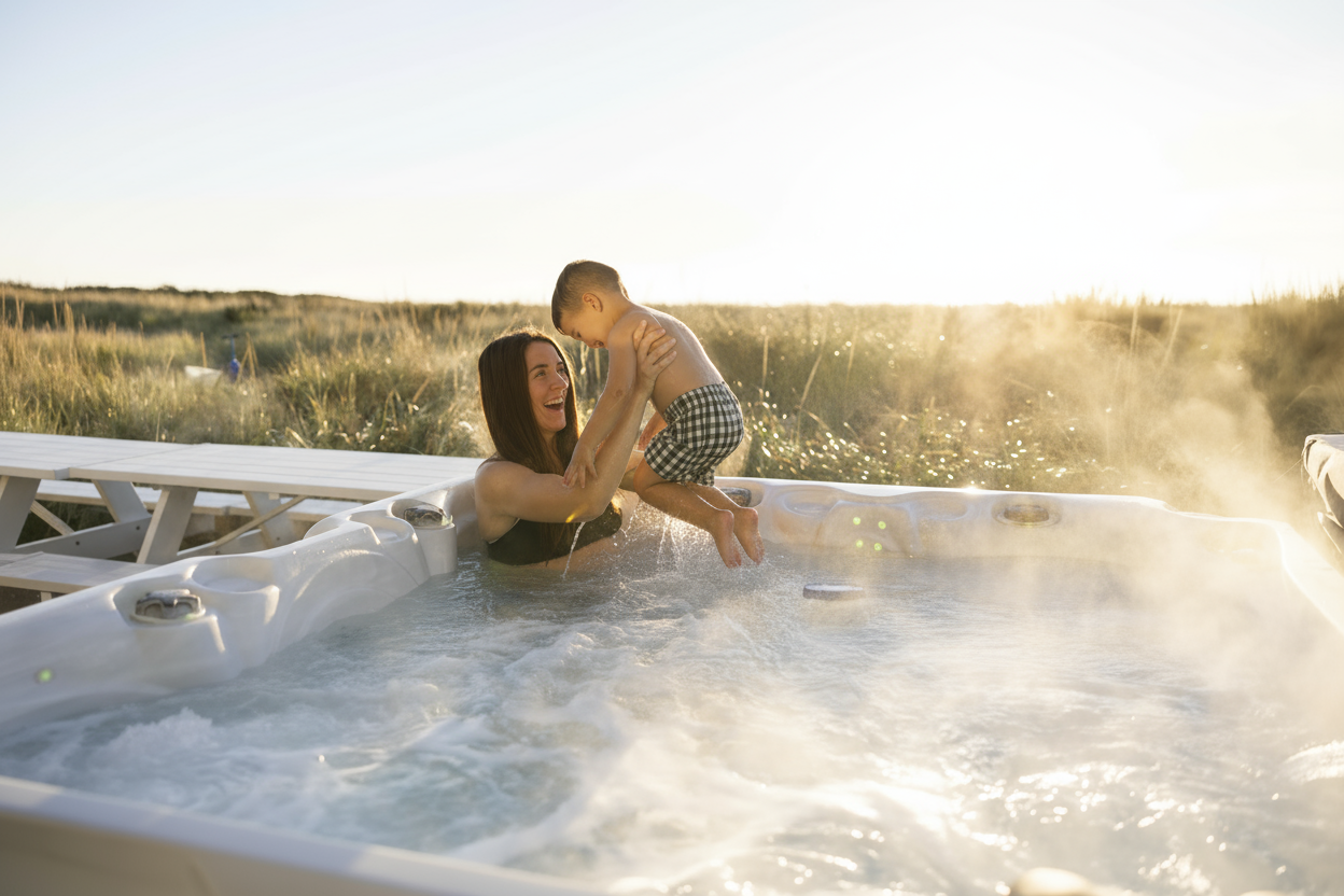 {Hot Tub} Enjoy the heated oceanfront hot tub year-round, with seating for up to 6.