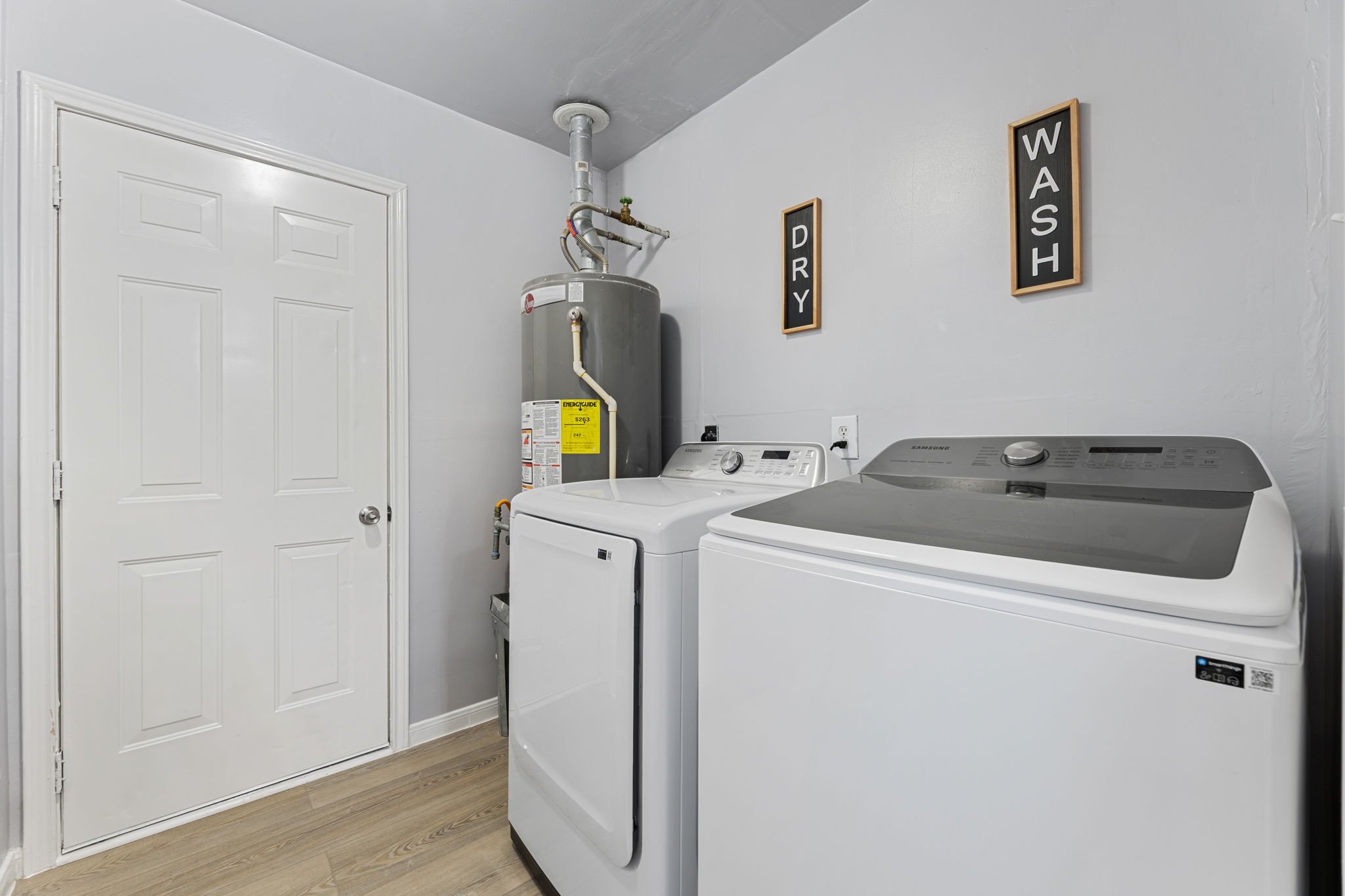 Enjoy the convenience of an in-home laundry room with full-size washer and dryer, perfect for longer stays or family trips.