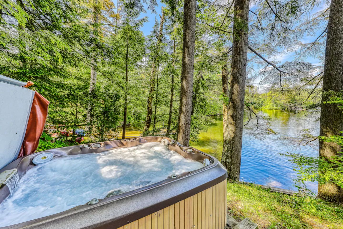 Enjoy lake views or the night ski while relaxing in the hot tub! 