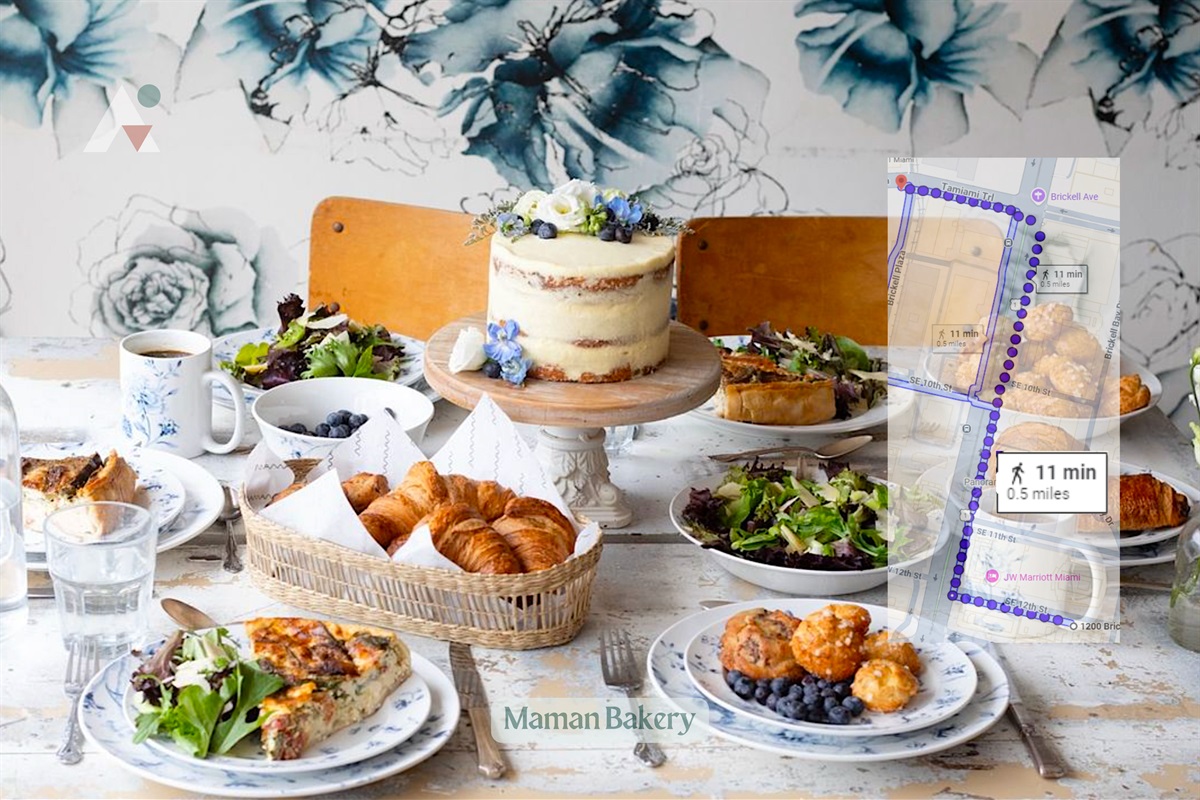 Maman in Brickell is a charming French-American bakery and café located near 830 Brickell Plaza, featuring a rustic,, cozy atmosphere with vintage decor. It is popular for its artisanal coffee and "Oprah-approved" nutty chocolate chip cookies