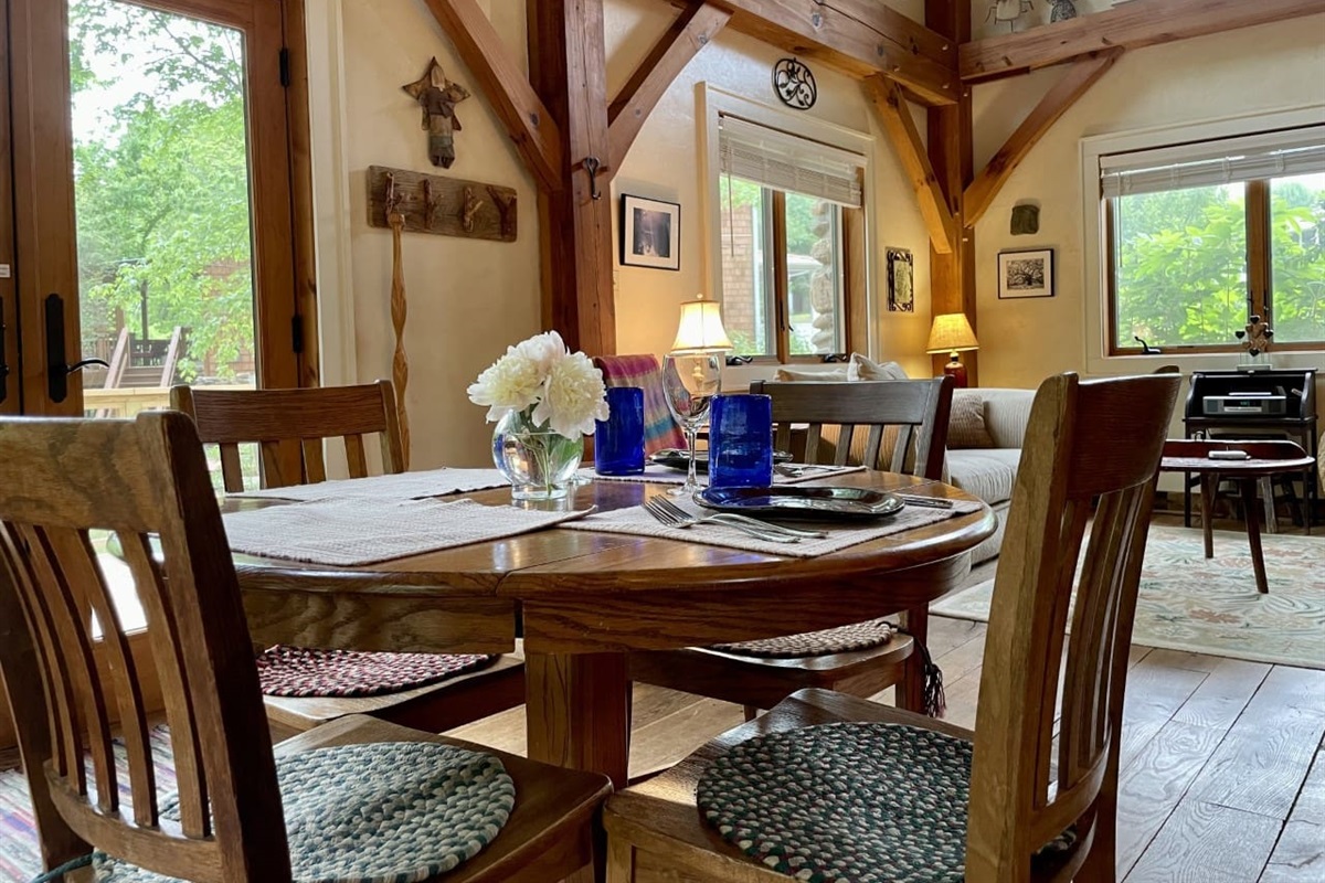 A small table for two is ready for a nice meal.  