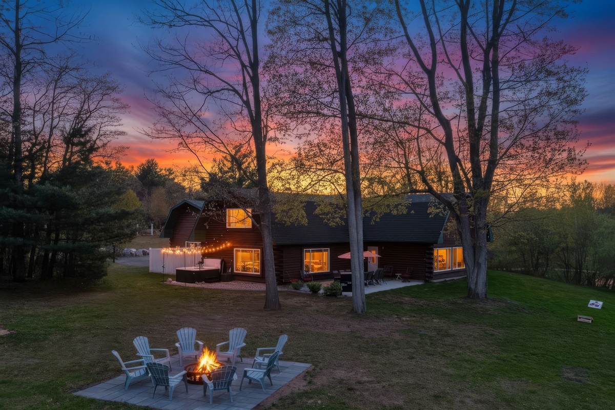 View of firepit side of our home.