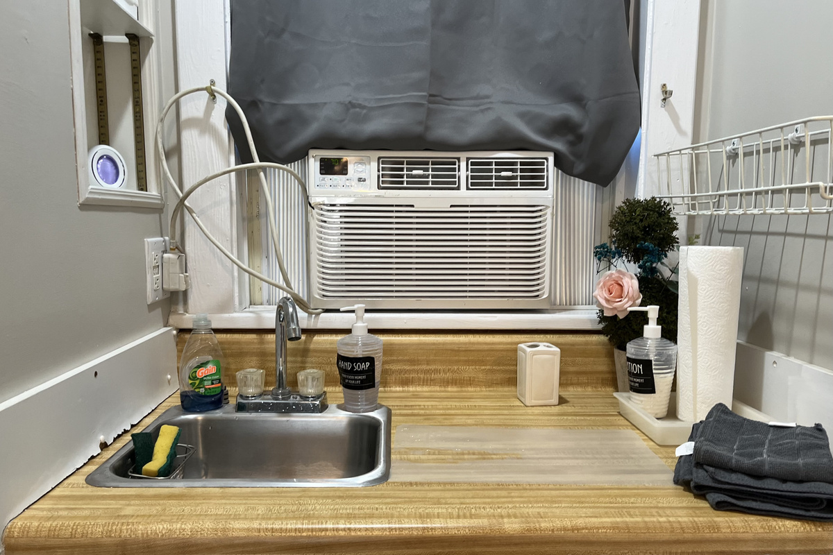 Williams Studio — Sink area plus wall-mounted heat and air conditioning.
