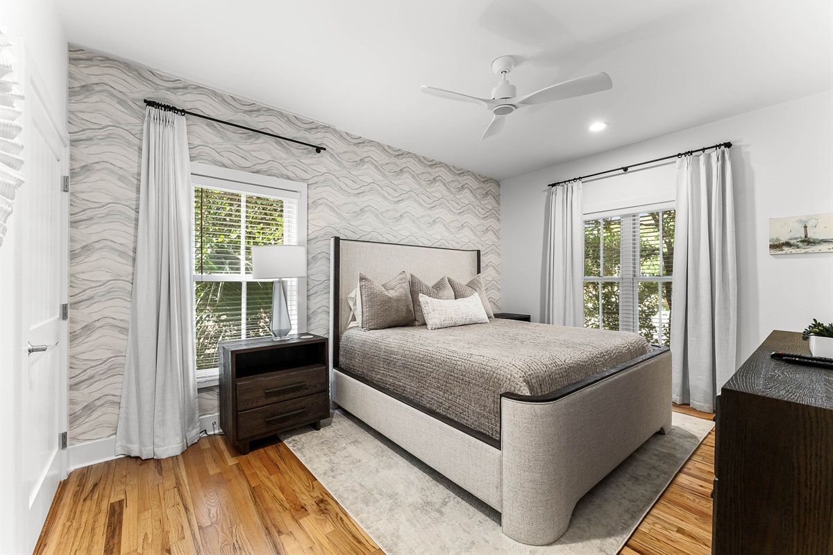 King Bedroom with darkening curtains