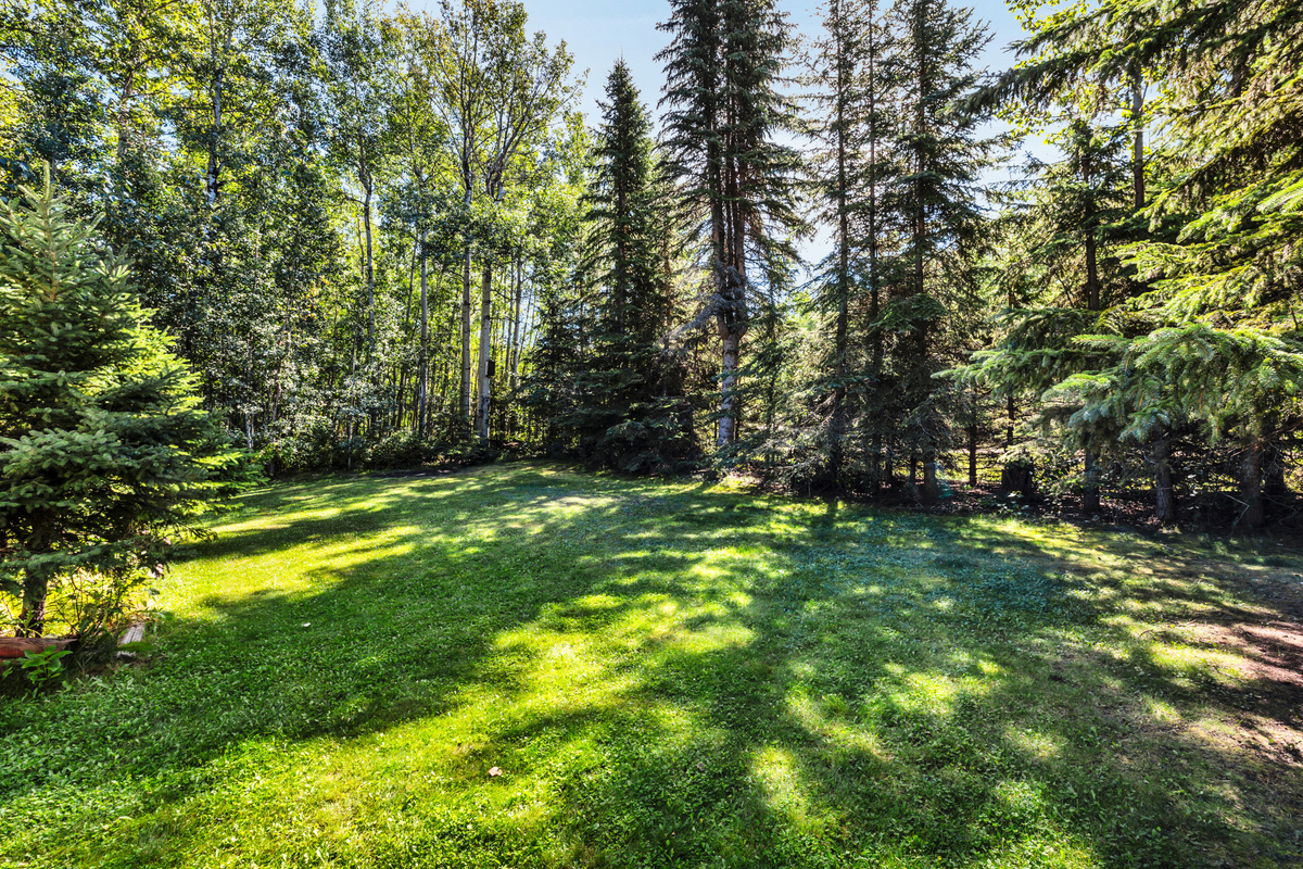 There is plenty of green space in the front yard to enjoy the fresh air, play outside, or simply relax beneath the surrounding aspens and evergreens.