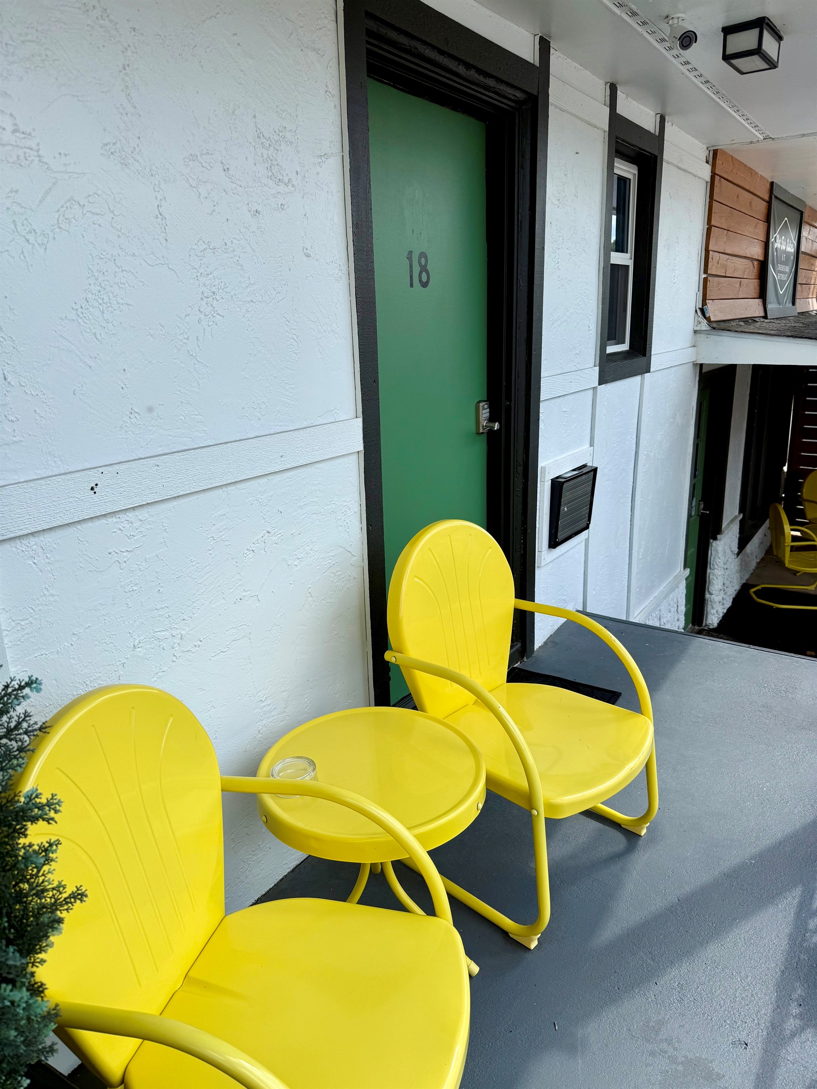 Outdoor seating by your room.