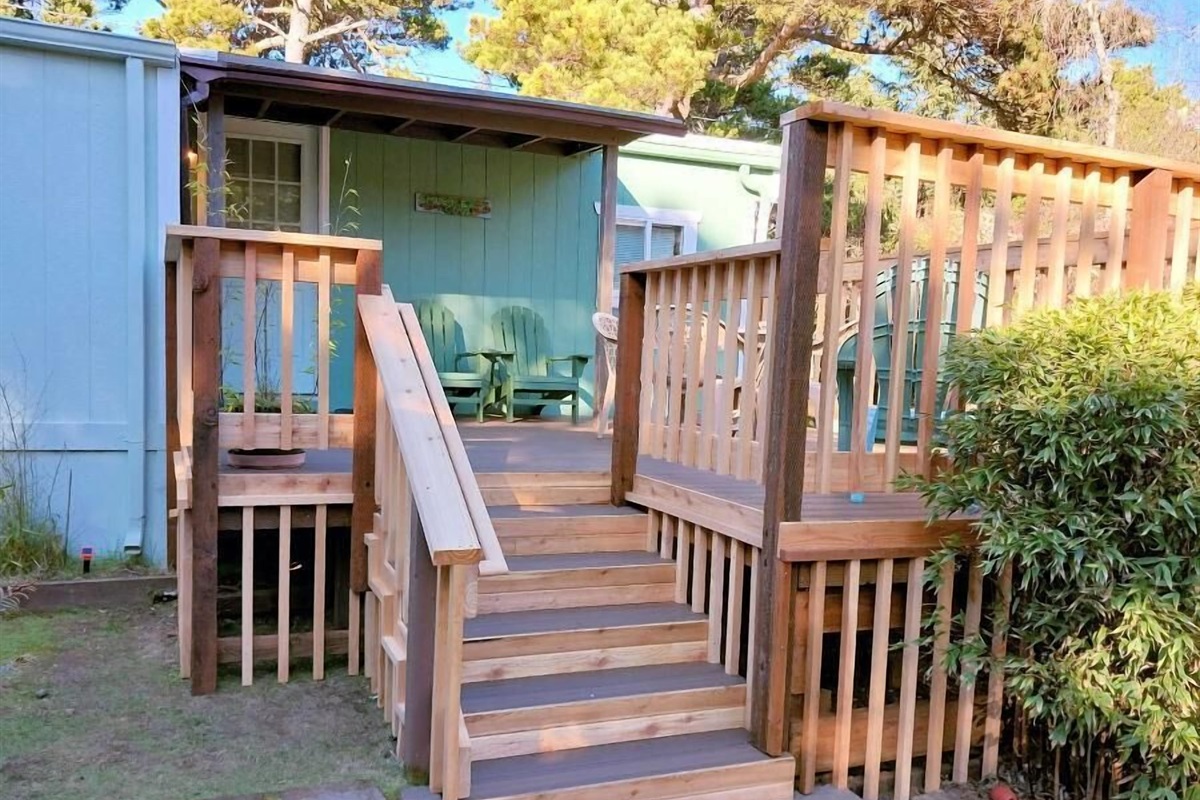 stairs to deck and front door