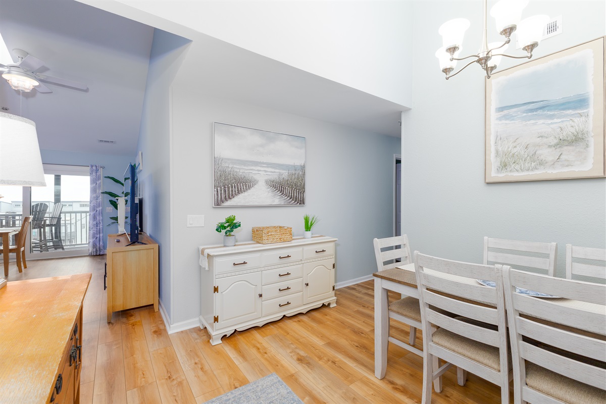 Dining area with vaulted ceiling