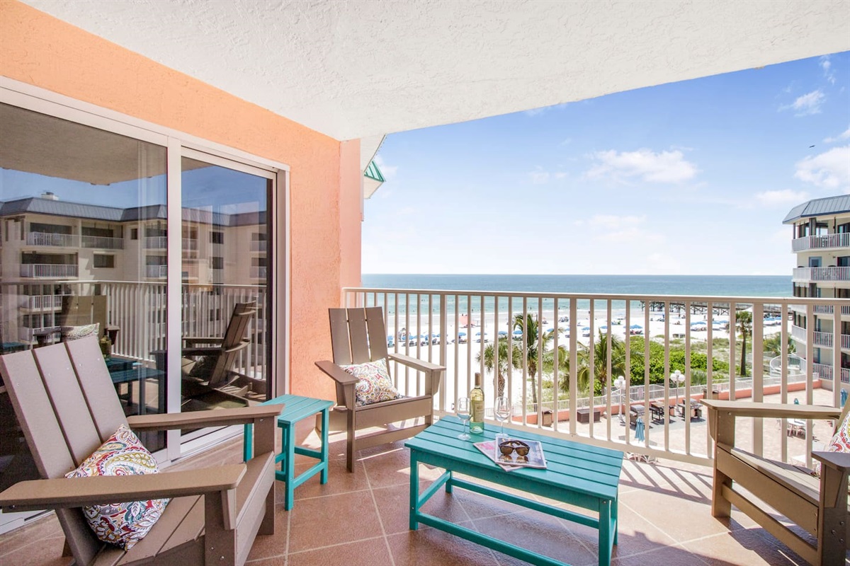 Balcony with panoramic views of the Gulf of Mexico and the heated pool.
