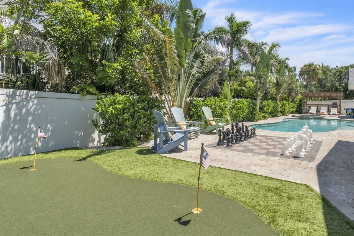 Putting green on pool deck – AMI Beach House, Anna Maria Island