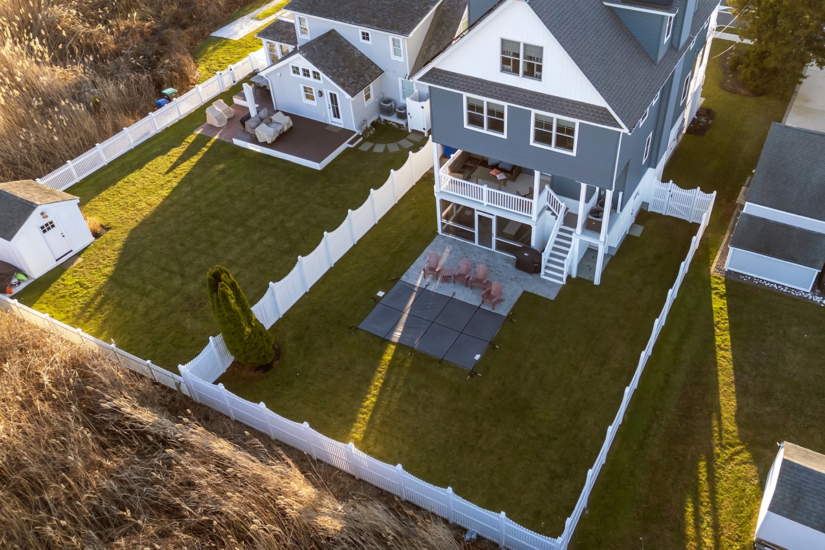 Aerial View Of Private In-Ground Pool in Large Rear Fenced in Yard