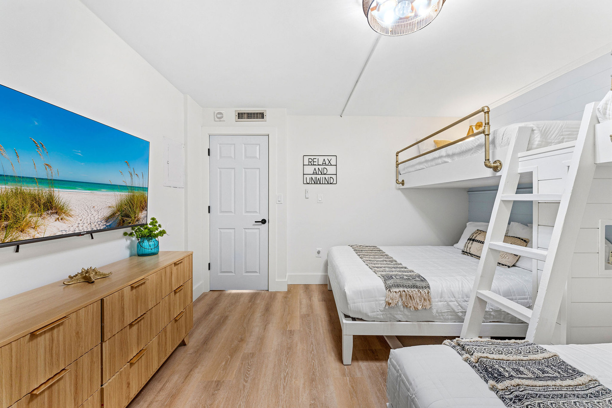 Bunk room provides ample dresser storage, a Roku TV for evening movies and sleeps 6!