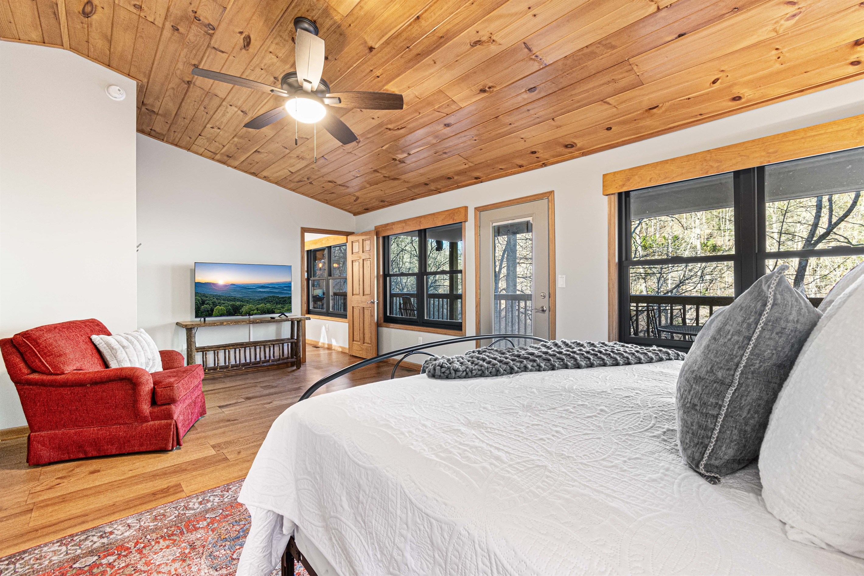 All bedrooms are large and private King Bedrooms with en-suite bathroom, private deck access, and 55" TVs..