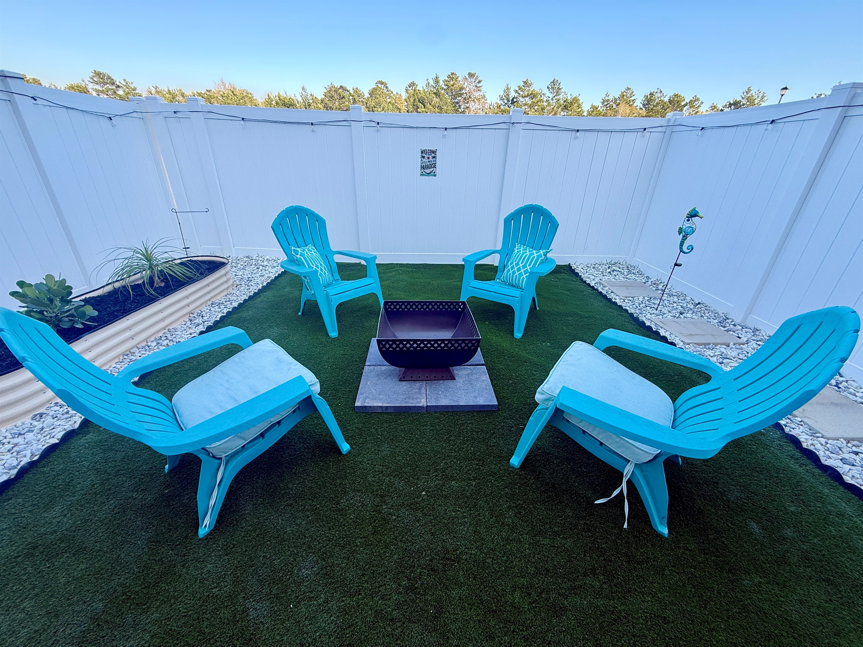 Our fire pit conversation area. Perfect for morning coffee, sundowners, or stores with the kiddos!