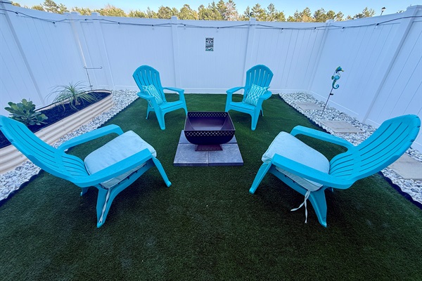 Our fire pit conversation area. Perfect for morning coffee, sundowners, or stores with the kiddos!