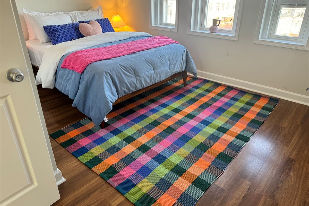 Colorful bedroom perfect for families or groups.