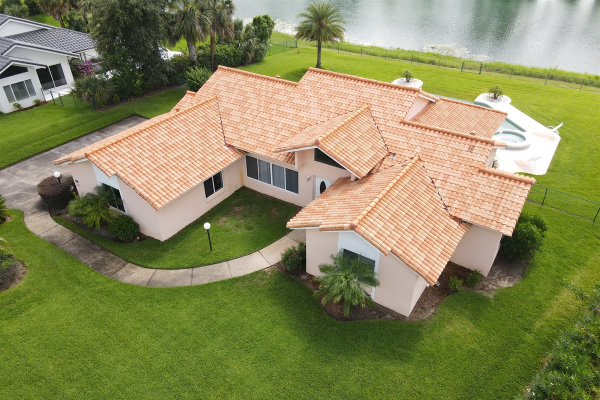 Drone view of front yard