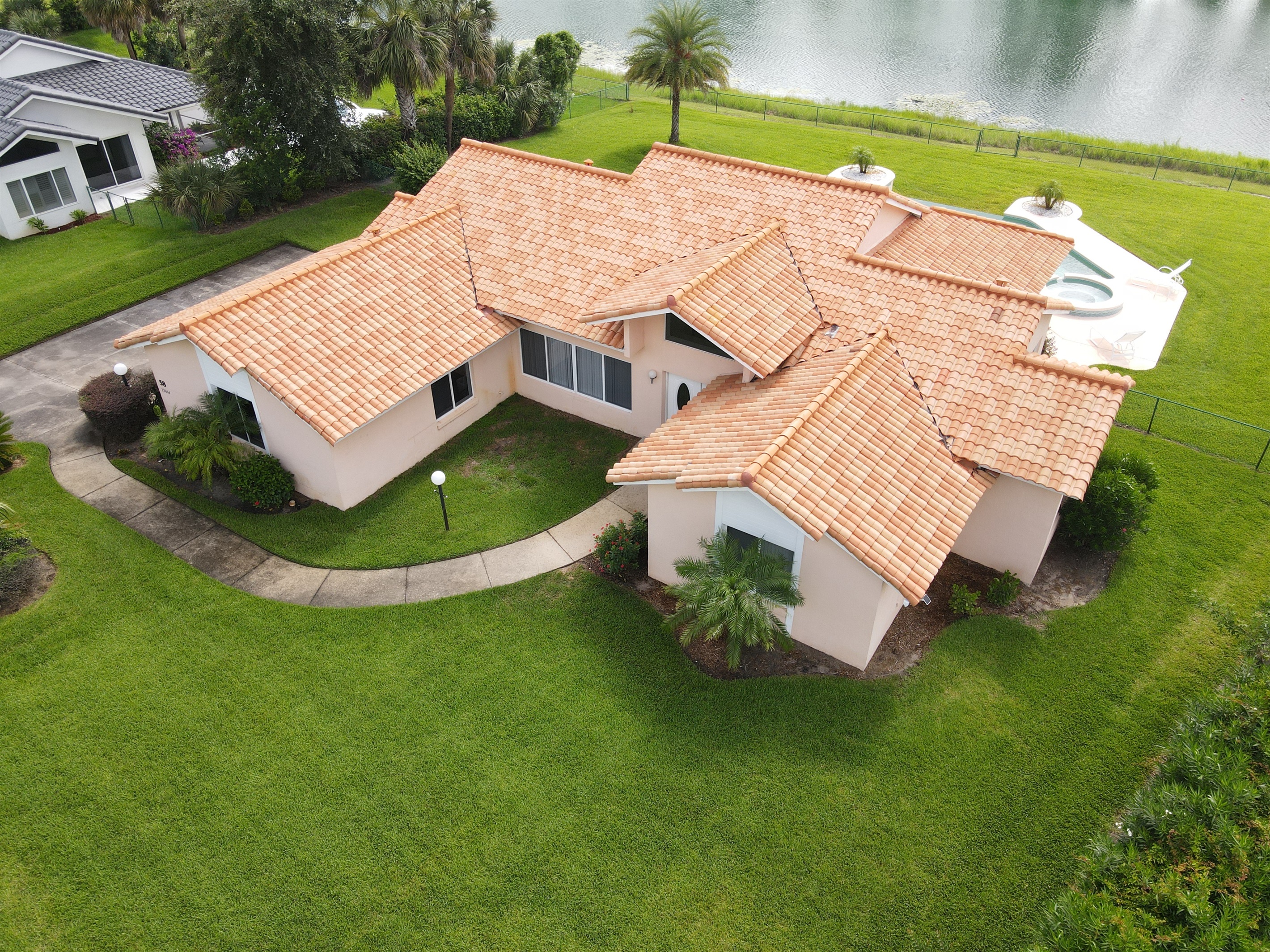 Drone view of front yard