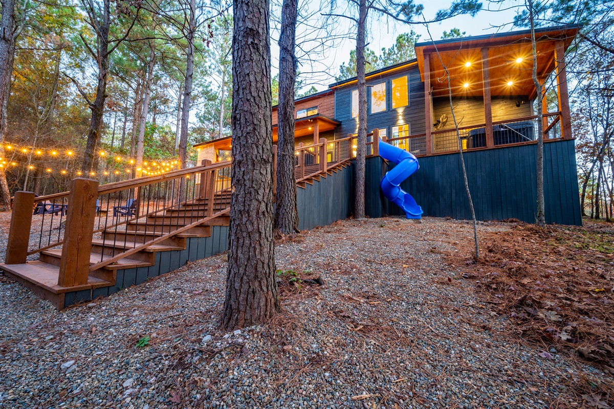 Kids will love the 10' tube slide off the back deck! 