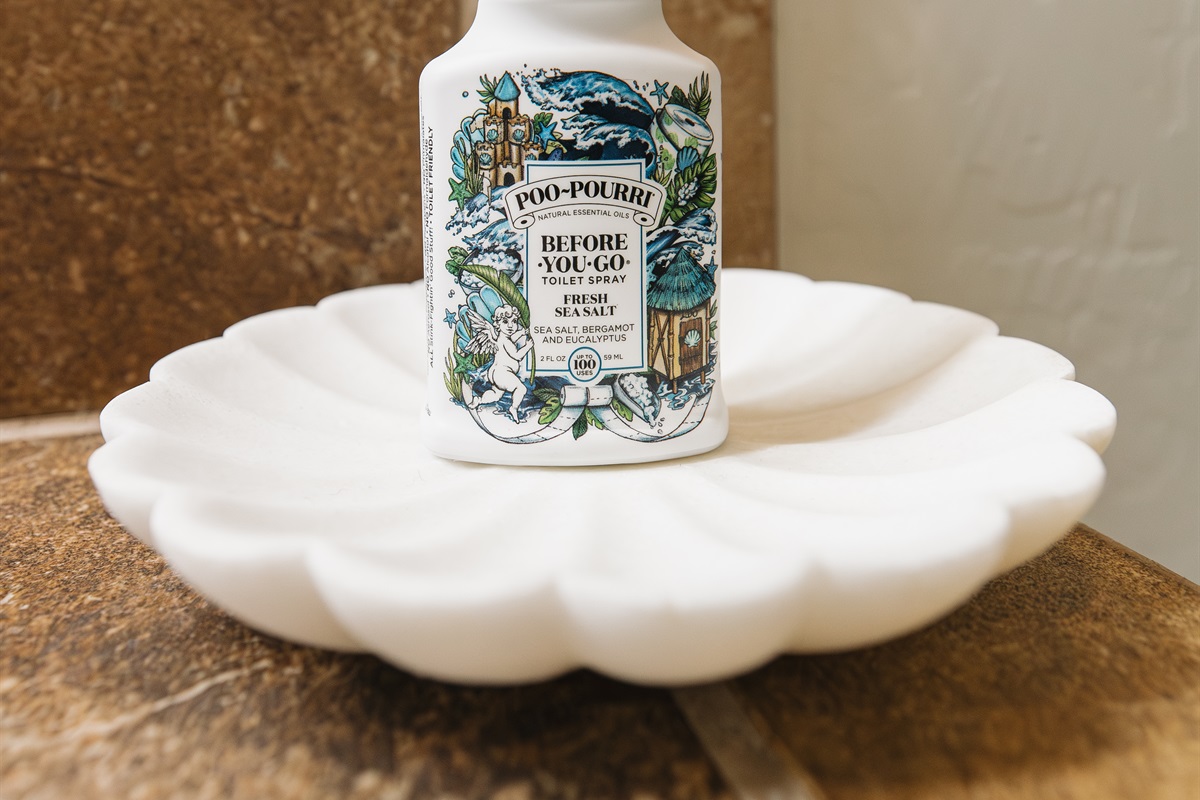 Thoughtful extras matter—Poo-Pourri provided for a fresh, comfortable bathroom experience, adding a little humor and a lot of care to your stay.