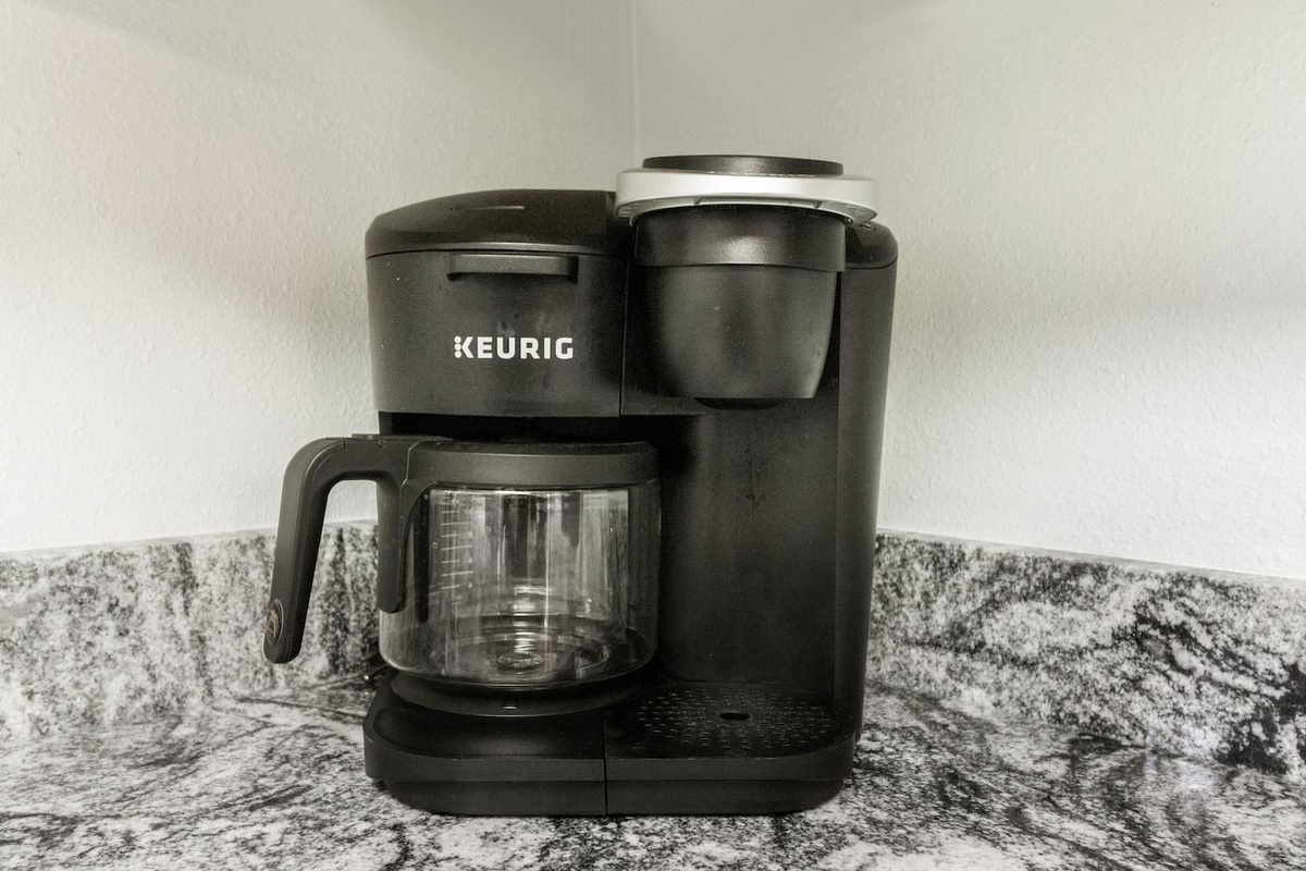 Pour the first cup from the Keurig or brew a full pot &mdash; both are ready and waiting at the coffee station.