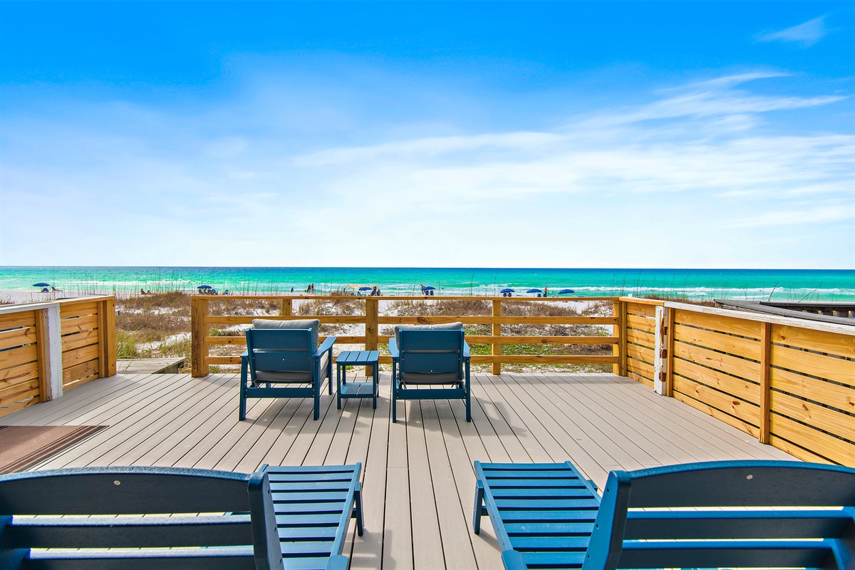 Sea Winds 8 - First Floor patio has a covered hot tub, comfortable seating, beach gear, and incredible Gulf Views! 