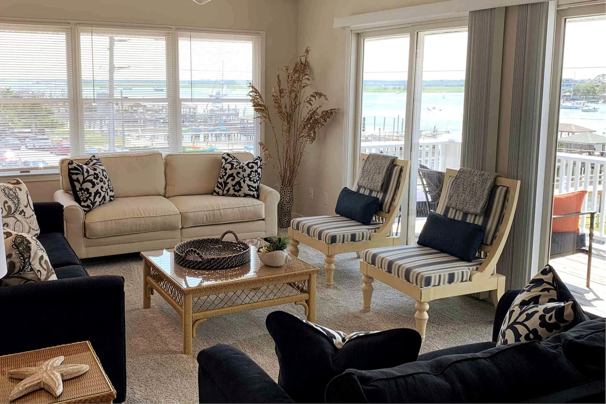 Upstairs Living Area with Panoramic Waterfront View of Banks Channel 